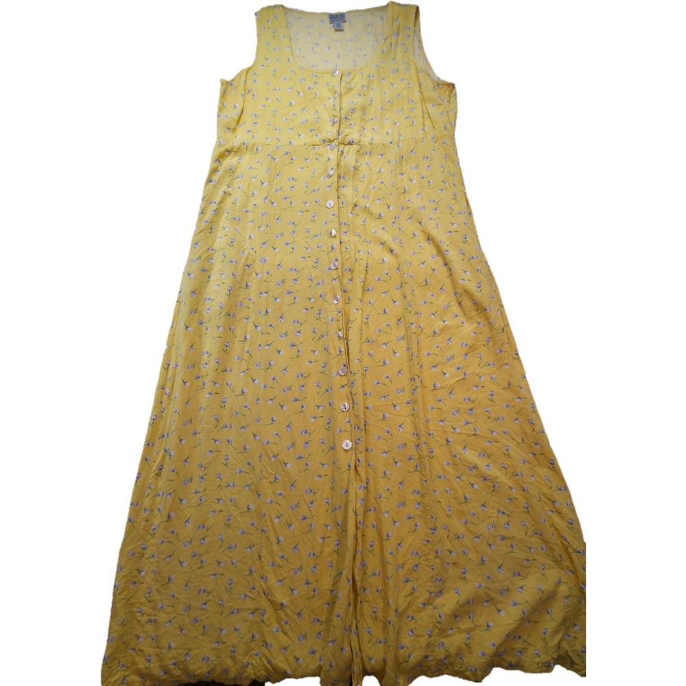 Putumayo Maxi Dress Women M Yellow Floral Button Front Sleeveless Rayon